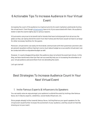 6 Actionable Tips To Increase Audience In Your Virtual Event