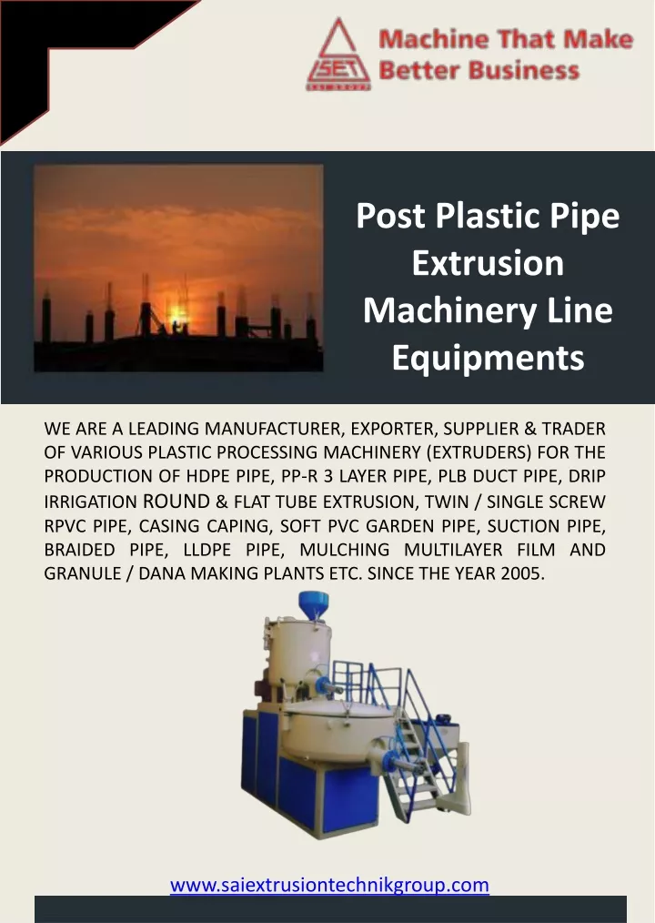 post plastic pipe extrusion machinery line