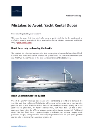 Mistakes to Avoid - Yacht Rental Dubai