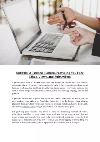 SubPals A Trusted Platform Providing YouTube Likes, Views, and Subscribers