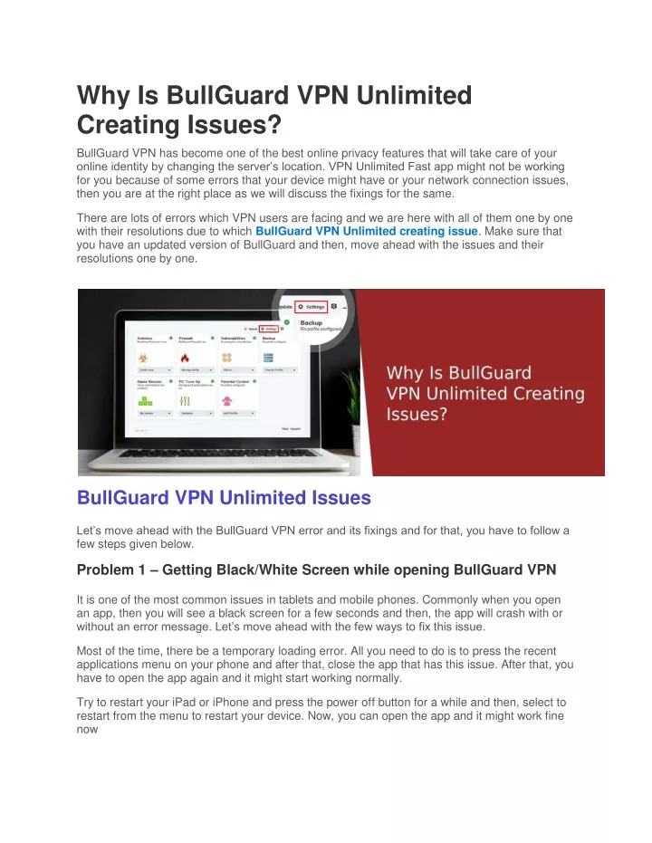 why is bullguard vpn unlimited creating issues