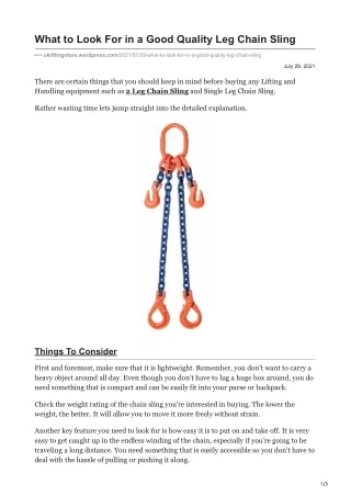 What to Look For in a Good Quality Leg Chain Sling