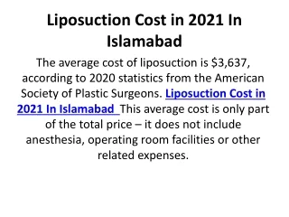 liposuction cost in 2021 in islamabad