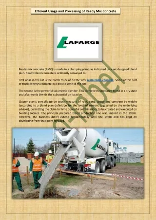 Efficient usage and processing of Ready mix concrete