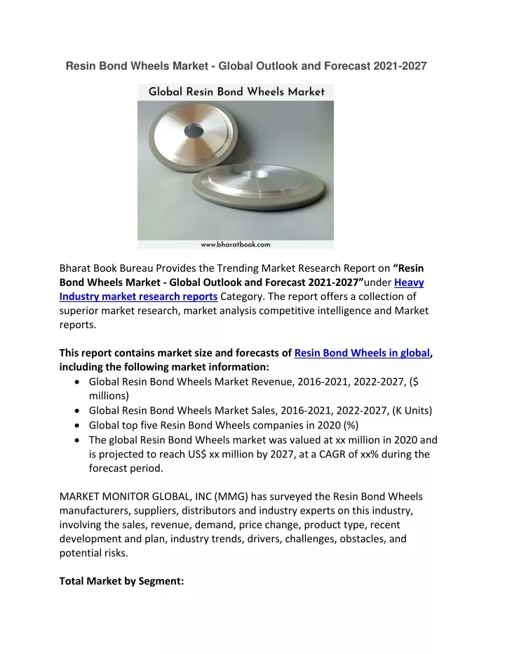 resin bond wheels market global outlook