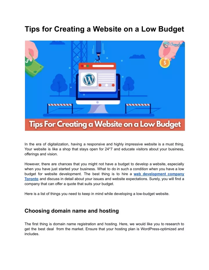 tips for creating a website on a low budget