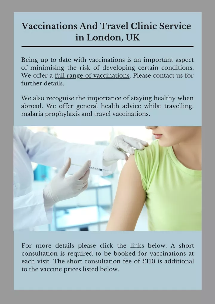 vaccinations and travel clinic service in london