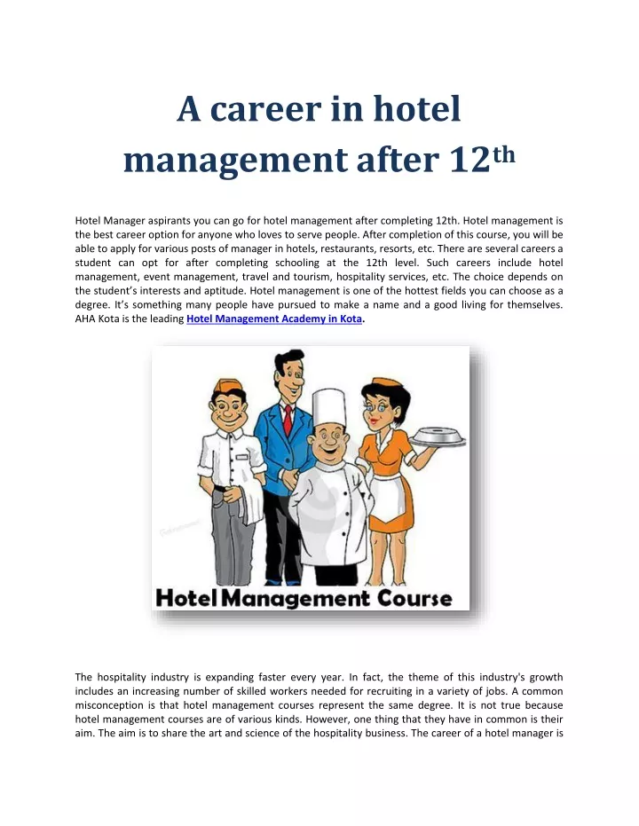 a career in hotel management after 12 th