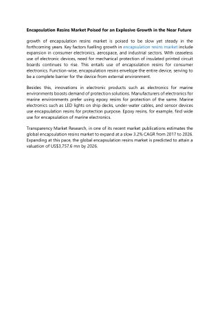 encapsulation resins market poised