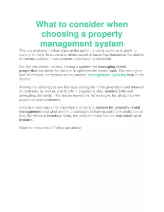 what to consider when choosing a property
