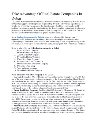 Take Advantage Of Real Estate Companies In Dubai