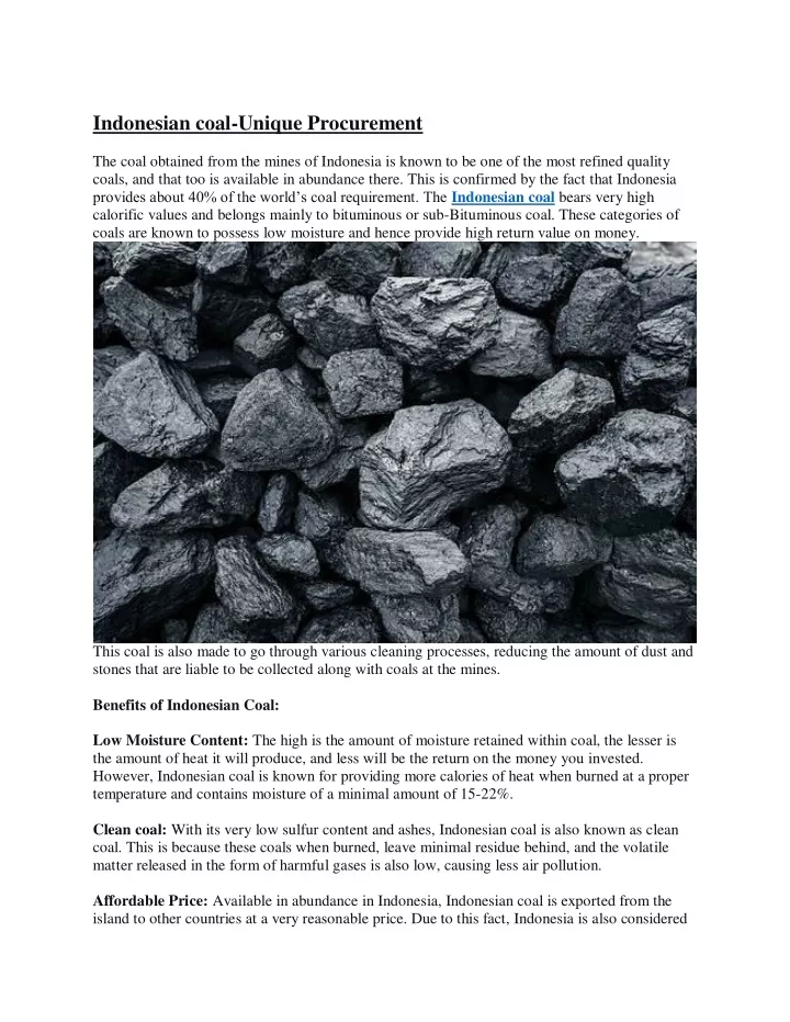 indonesian coal unique procurement the coal