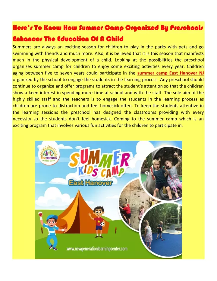 here s to know how summer camp organized