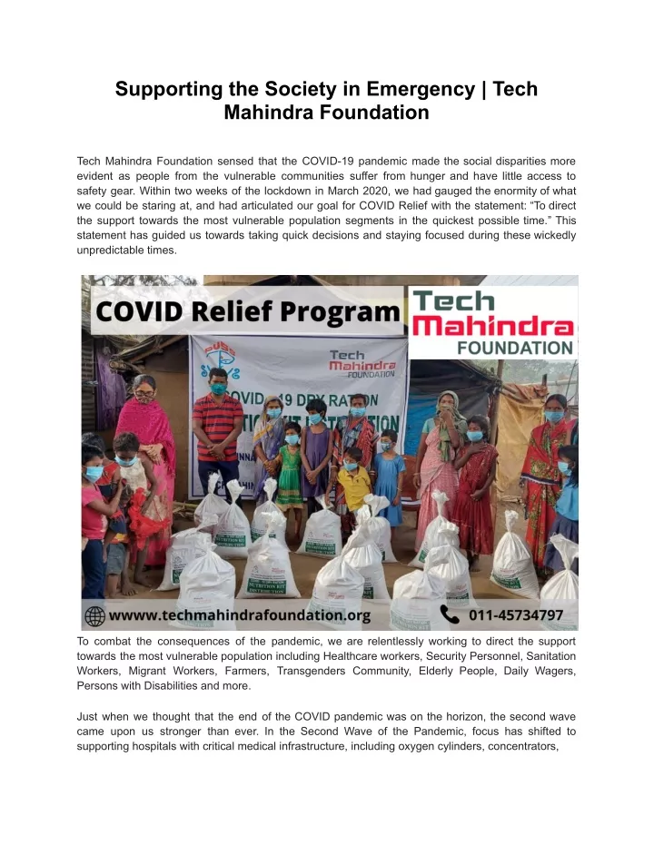 supporting the society in emergency tech mahindra