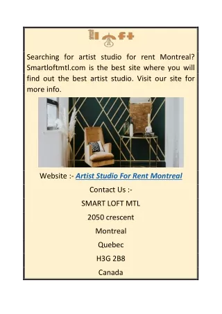 Artist Studio For Rent Montreal Smartloftmtl.com