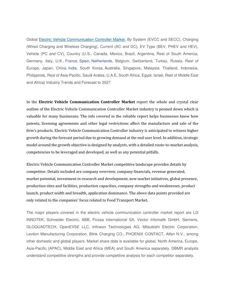 global electric vehicle communication controller