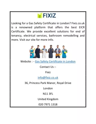 Gas Safety Certificate in London | Fixiz.co.uk