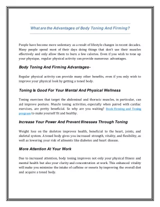 What are the Advantages of Body Toning And Firming