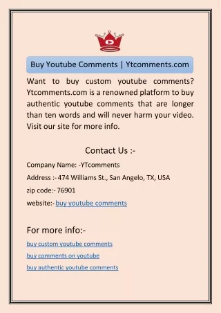 Buy Youtube Comments | Ytcomments.com