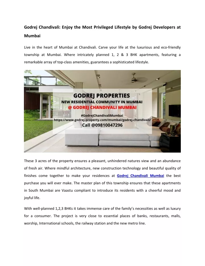 godrej chandivali enjoy the most privileged