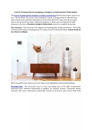 Eclectic Premium Interior designing or designers in Hyderabad by Think Studios