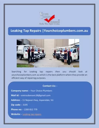 Leaking Tap Repairs |Yourchoiceplumbers.com.au