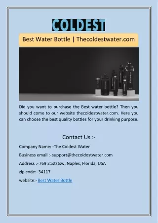 Best Water Bottle | Thecoldestwater.com