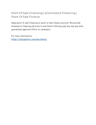 Point Of Sale Financing | eCommerce Financing | Point Of Sale Finance