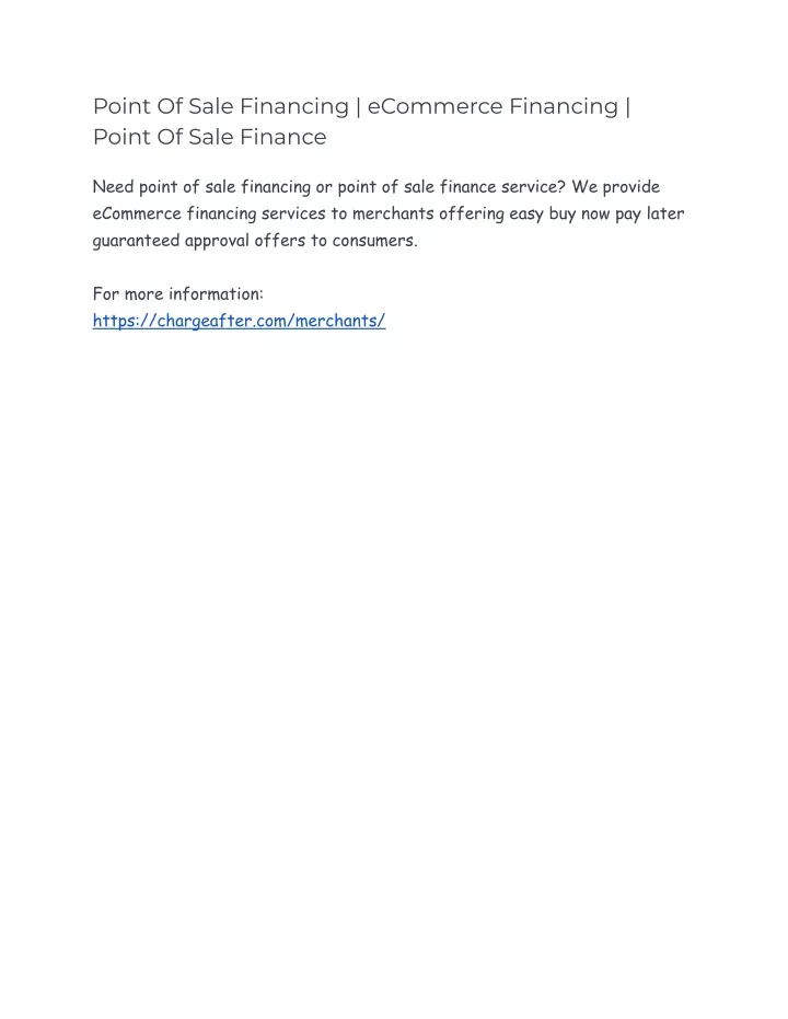 point of sale financing ecommerce financing point