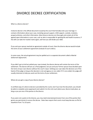 DIVORCE DECREE CERTIFICATION
