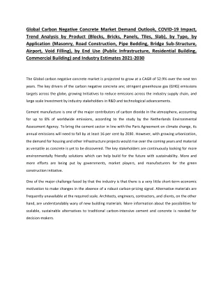 Global Carbon Negative Concrete Market