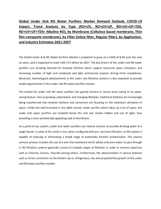 Under Sink RO Water Purifiers Market