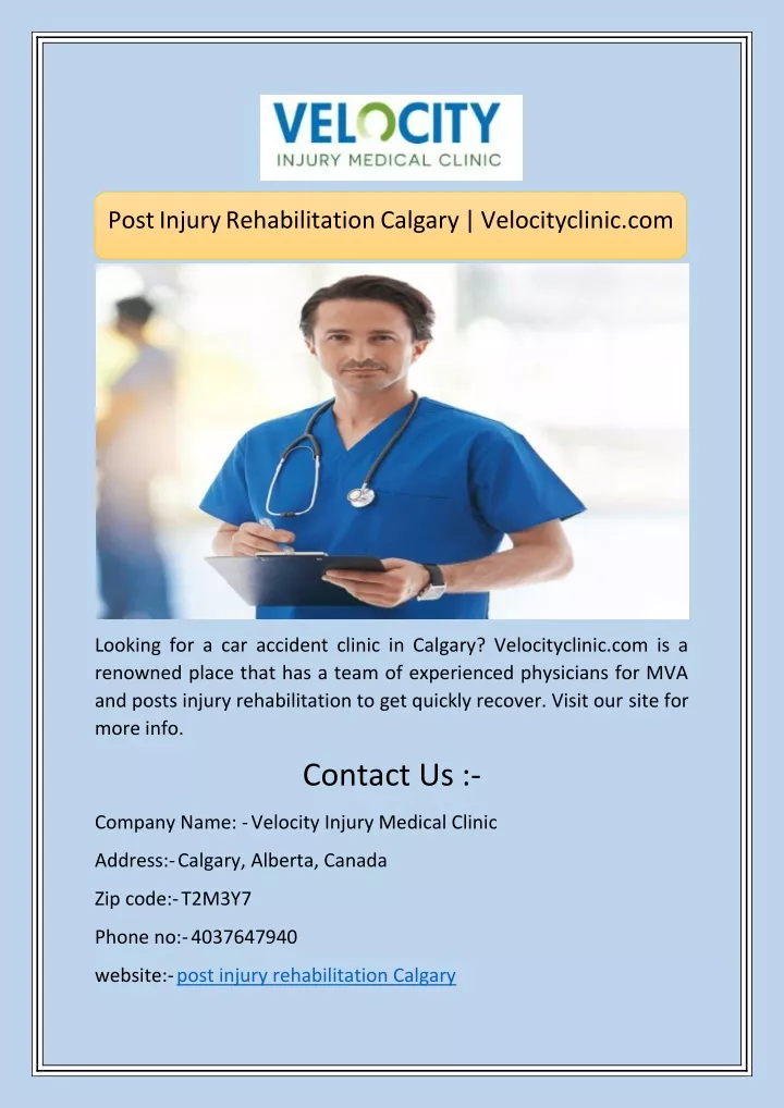 post injury rehabilitation calgary velocityclinic