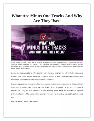 What Are Minus One Tracks And Why Are They Used