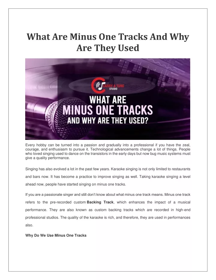 what are minus one tracks and why are they used