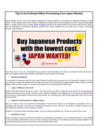 Tips to be Followed When Purchasing from Japan Wanted