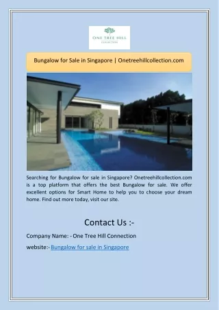 Bungalow for Sale in Singapore | Onetreehillcollection.com