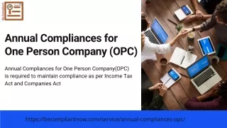 Annual Compliances for One Person Company (OPC)