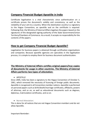 Company Financial Budget Apostille in India