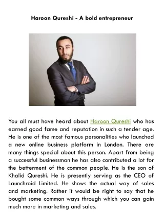Haroon Qureshi - A bold entrepreneur