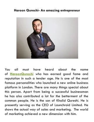 Haroon Qureshi- An amazing entrepreneur