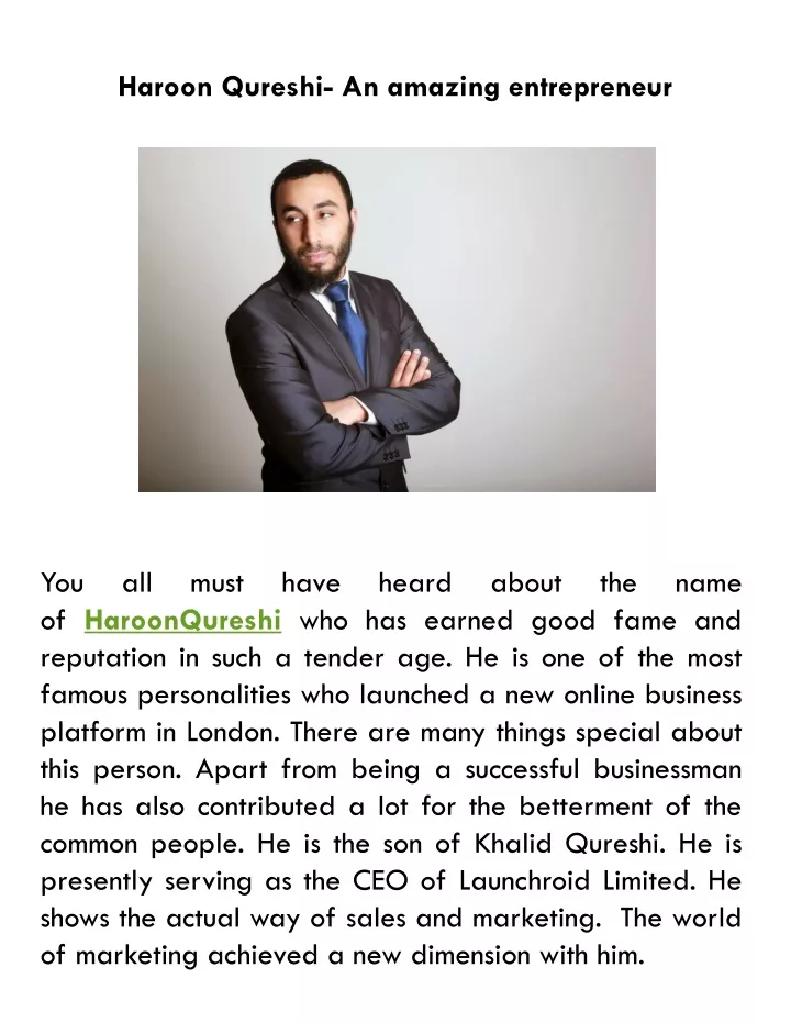 haroon qureshi an amazing entrepreneur