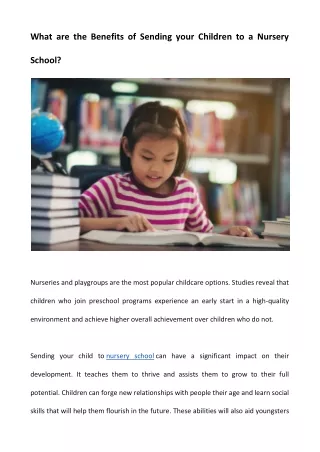 What are the Benefits of Sending your Children to a Nursery School
