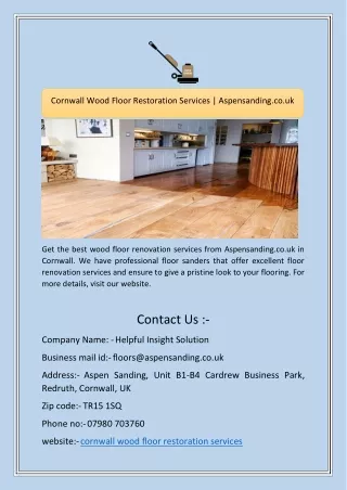 Cornwall Wood Floor Restoration Services | Aspensanding.co.uk