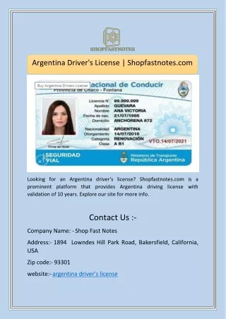Argentina Driver's License | Shopfastnotes.com