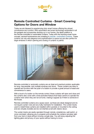 Remote Controlled Curtains - Smart Covering Options for Doors and Window