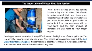 the importance of water filtration service