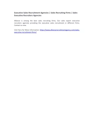 Executive Sales Recruitment Agencies - Sales Recruiting Firms - Sales Executive Recruiters Agencies