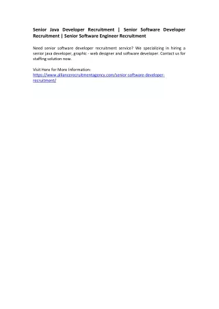 Senior Java Developer Recruitment - Senior Software Developer Recruitment - Senior Software Engineer Recruitment