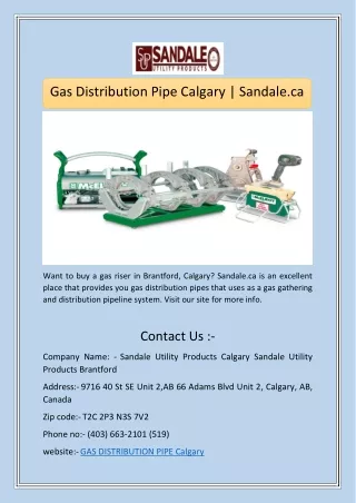 Gas Distribution Pipe Calgary | Sandale.ca